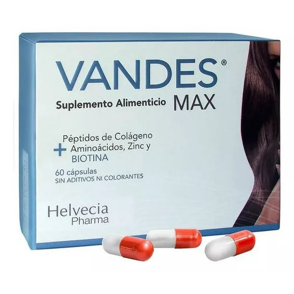 Vandes Max Suplemento Alimenticio Colágeno Biotina cabello, uñas y piel 60 Caps