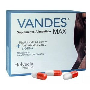 Helvecia Pharma - Vandes Max Suplemento Alimenticio Colágeno Biotina Cabello, Uñas Y Piel 60 Caps