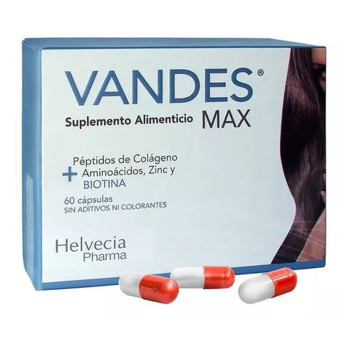 Helvecia Pharma - Vandes Max Suplemento Alimenticio Colágeno Biotina Cabello, Uñas Y Piel 60 Caps