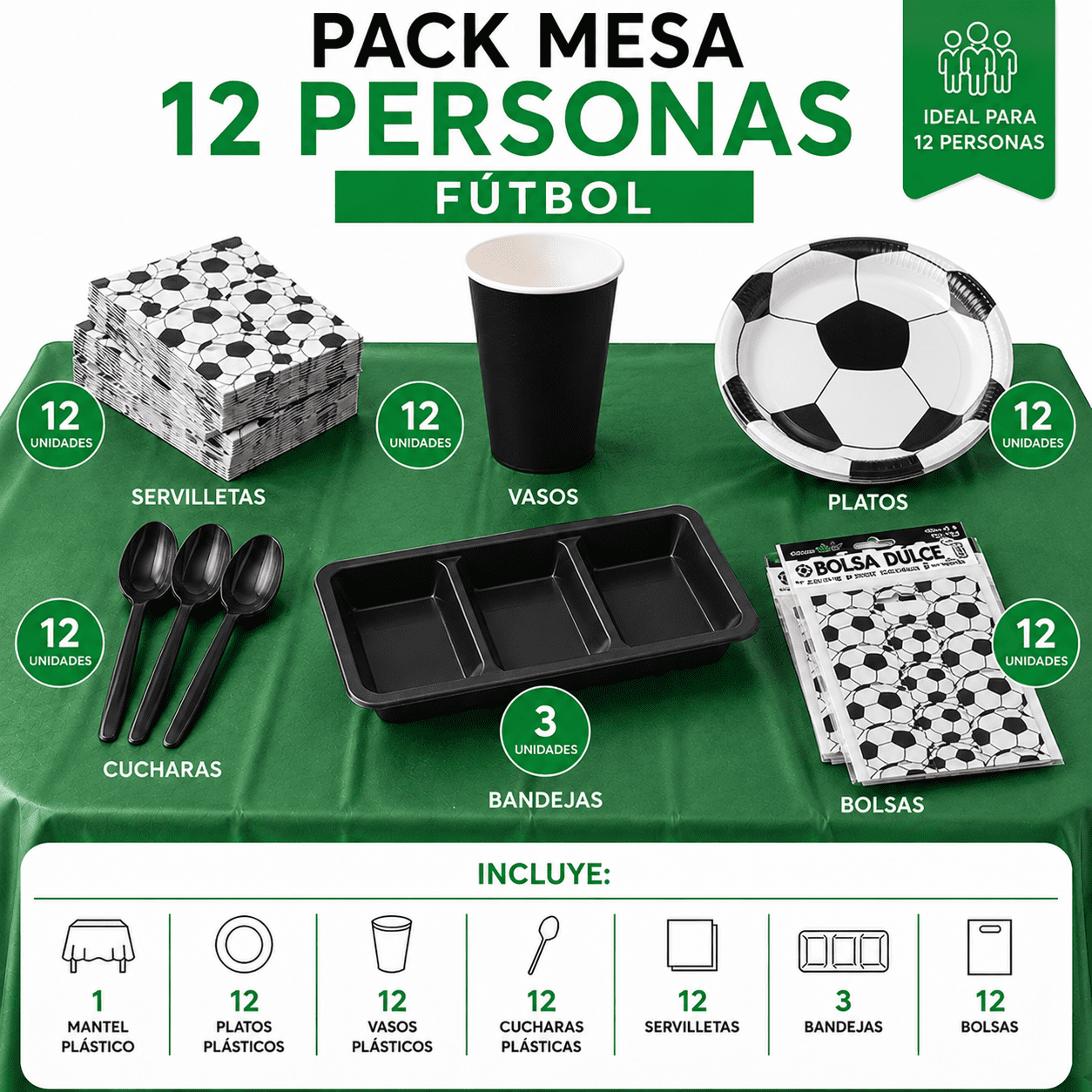 Genérico - Pack Cotillon Mesa 12 Personas Futbol