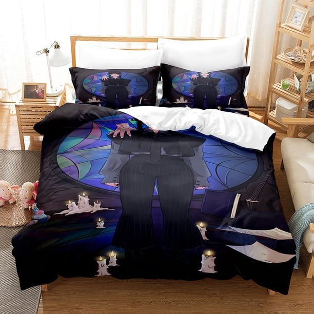 Wednesday-Addams 3 PCS Comforter Set with 2 Pillowcases,Wednesday-Addams Bedding Set Sheet Set for Kids Adults,All Season Lightweight