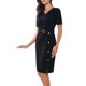 thumbnail image 4 of INSPIRE CHIC Vestido de Tubo para Mujer con Decoración de Botones con Cinturón de Manga Corta 2026 Vestido Lápiz S Negro, 4 of 5