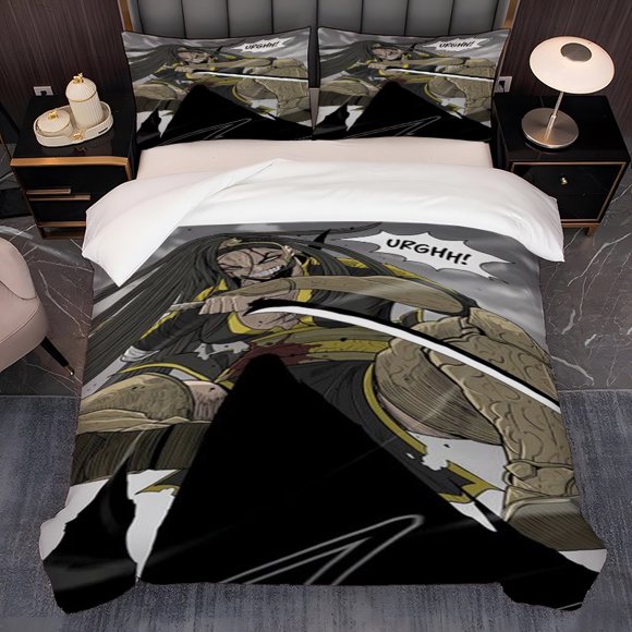 3pcs Black-Haired Warrior with Sword | Korean-Inspired Bedding Set with Multicolor Print Ideal for All Seasons