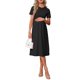 thumbnail image 2 of INSPIRE CHIC Vestido de maternidad para mujer, línea A, cuello redondo, manga corta, elástico, verano, oficina, trabajo, midi, embarazo, 2XL, negro, 2 of 6