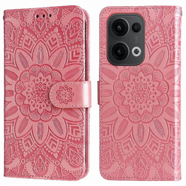 Funda tipo cartera FOXDOCK para OPPO Reno 14F 5G , diseño girasol en relieve, cuero PU, cierre magnético, soporte y tarjetero