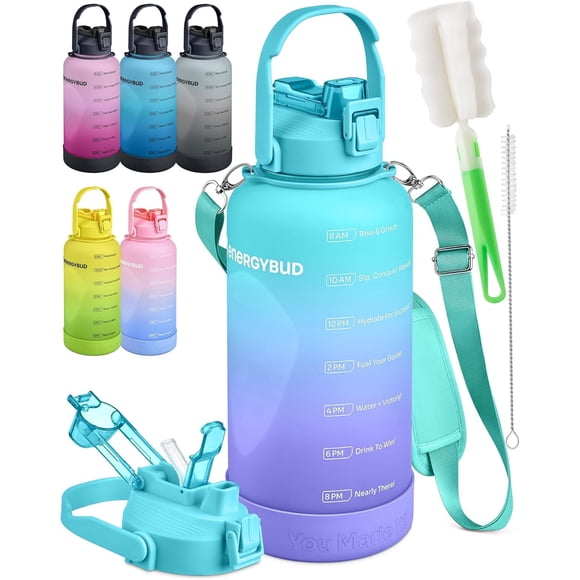 Botella de agua EnergyBud 2,2 L a prueba de fugas, libre de BPA, con pajilla