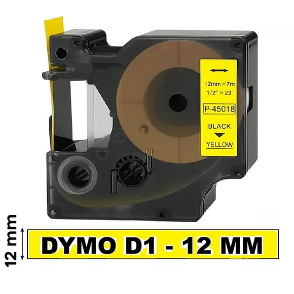 Cinta Etiqueta D1 para Rotuladora DYMO 12mm X 7m | Amarilla 45018
