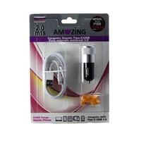 Amazing - Cargador Rápido Auto 1 Tipo Usb / 1 Tipo C + Cable Tipo C A Lightning (Iphone) 2 Metros