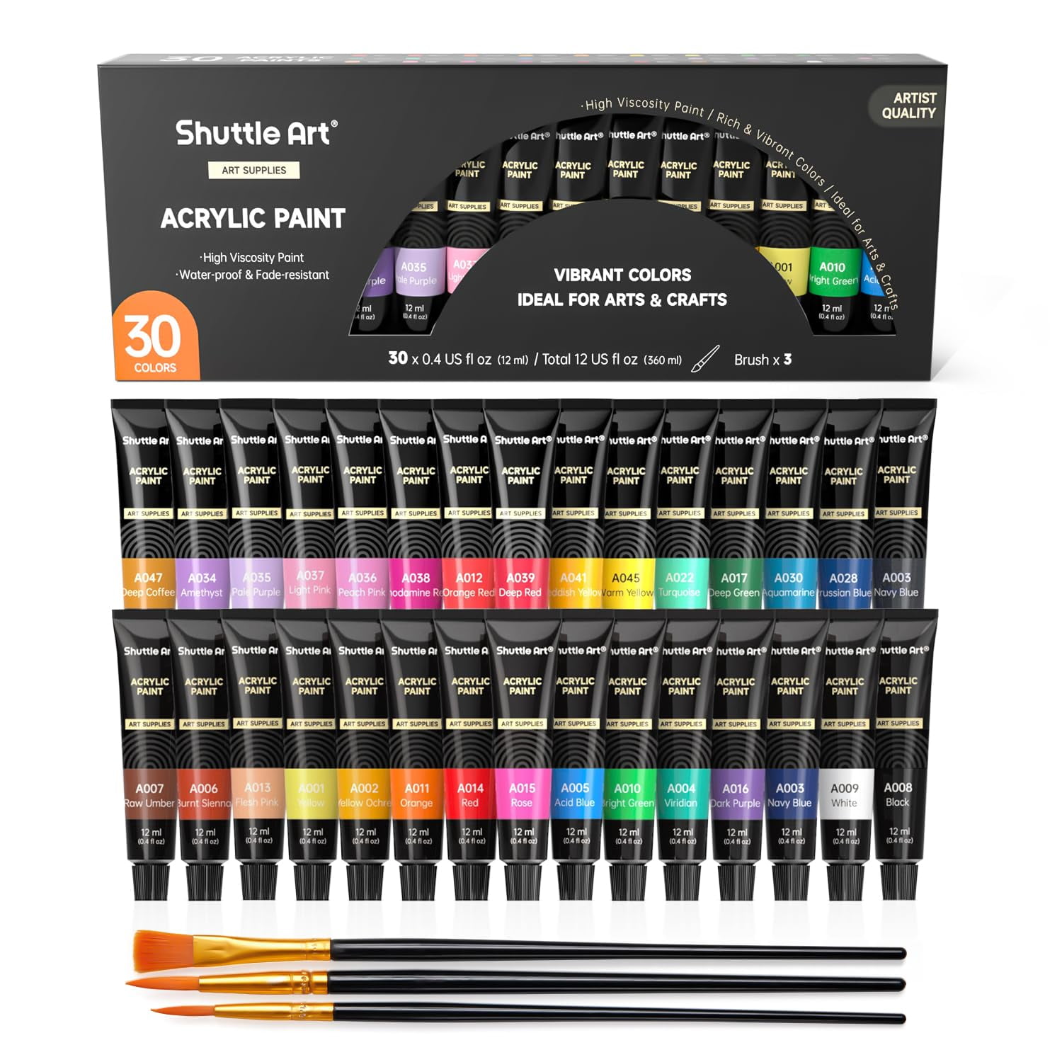 Shuttle Art - Set De Pintura Acrílica Tubos De 30 X 12 Ml Calidad Artística