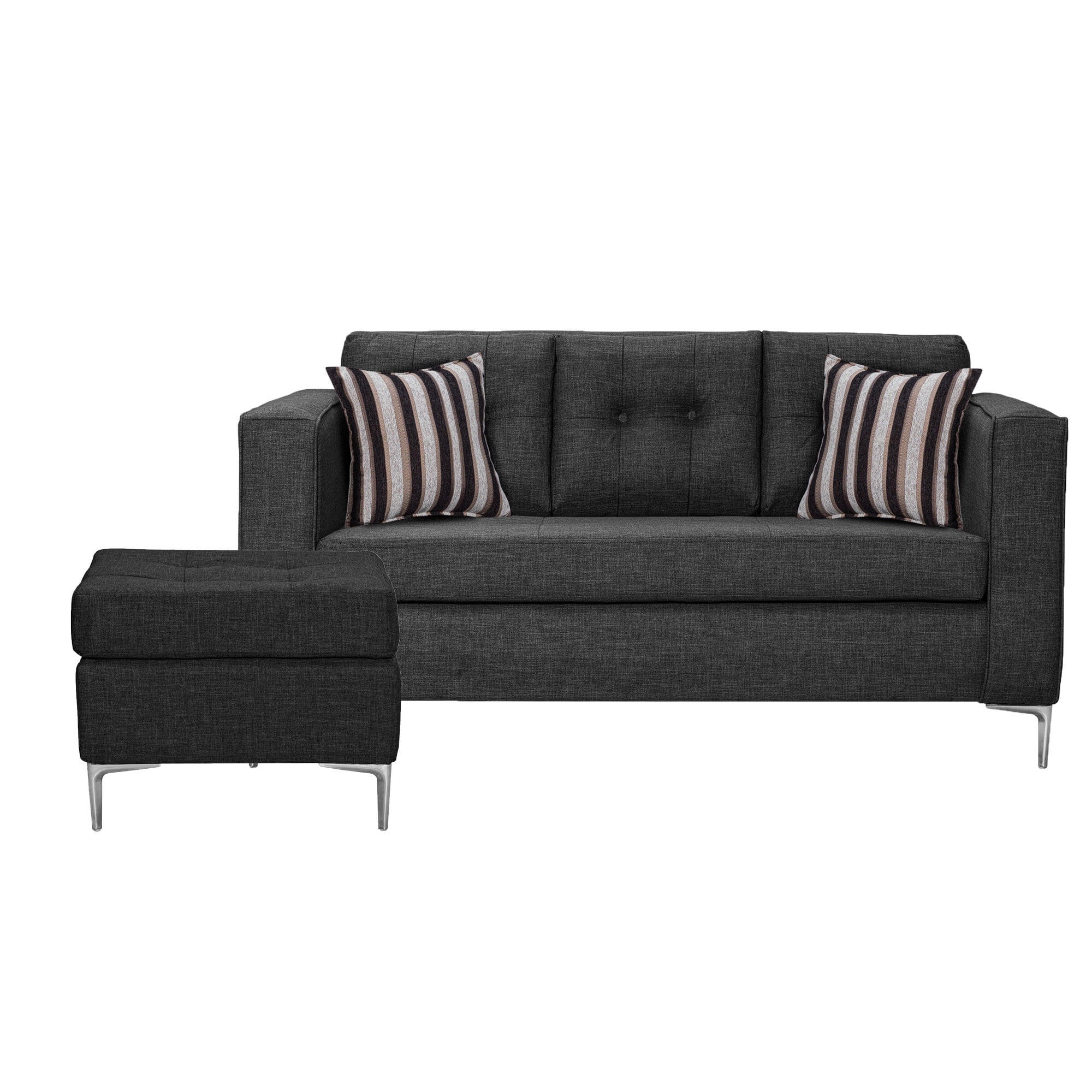 Colbox - Sofá Astra 3c + 1 Pouf-met Tela Gris Oscuro