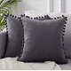 thumbnail image 1 of Pack de 2 Fundas de Cojines Terciopelo con Pompones 45x45 cm Gris Oscuro, 1 of 2