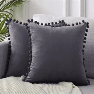 Genérico - Pack De 2 Fundas De Cojines Terciopelo Con Pompones 45X45 Cm Gris Oscuro