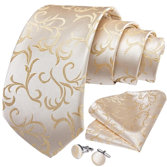 Corbata para hombre seda con pañuelo y colleras Champagne White Golden