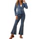 thumbnail image 2 of INSPIRE CHIC Chaqueta de Jean Elástica para Mujer de Regreso a Clases con Cuello de Solapa y Un Botón de Manga Larga para Trabajo, Azul L, 2 of 6