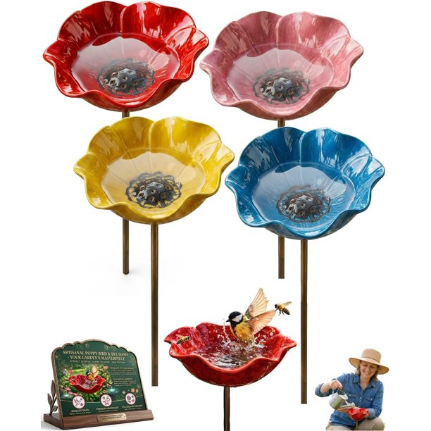 Estaca jardín flor metal hecha mano mini baño pájaros estación agua polinizadores regalo único