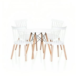 Klik Muebles - Comedor Mesa Redonda Blanca 100Cm + 4 Sillas Windsor Blanca