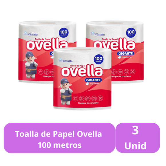 Toalla de Papel Ovella 100 Metros Pack 3 Unidad