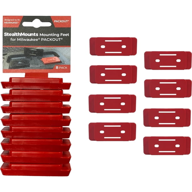 Pies de montaje StealthMounts para Milwaukee Packout, paquete de 8 unidades, color rojo