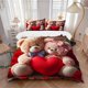 thumbnail image 1 of Teddy Bear Love Heart Bedding - Includes One Quilt Cover and Two Pillowcases (No Fillers) - Anime Cartoon Design Polyester Fabric Perfect for Bedroom and Guest, 1 of 1