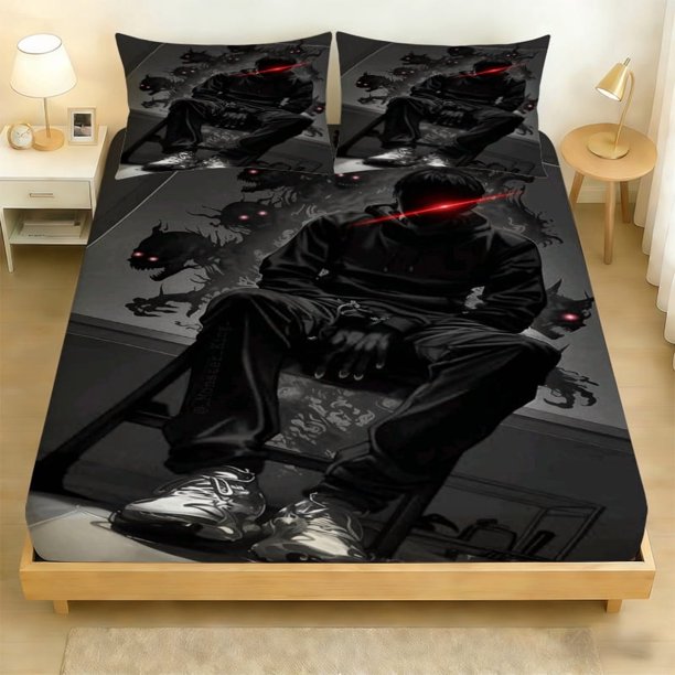 3pcs Dark Anime Illustration Digital Print Bedding Polyester Wear-Resistant and Wrinkle-Resistant