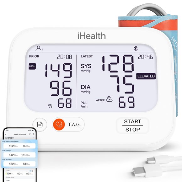 Monitor de presión arterial iHealth Jurni recargable con Bluetooth