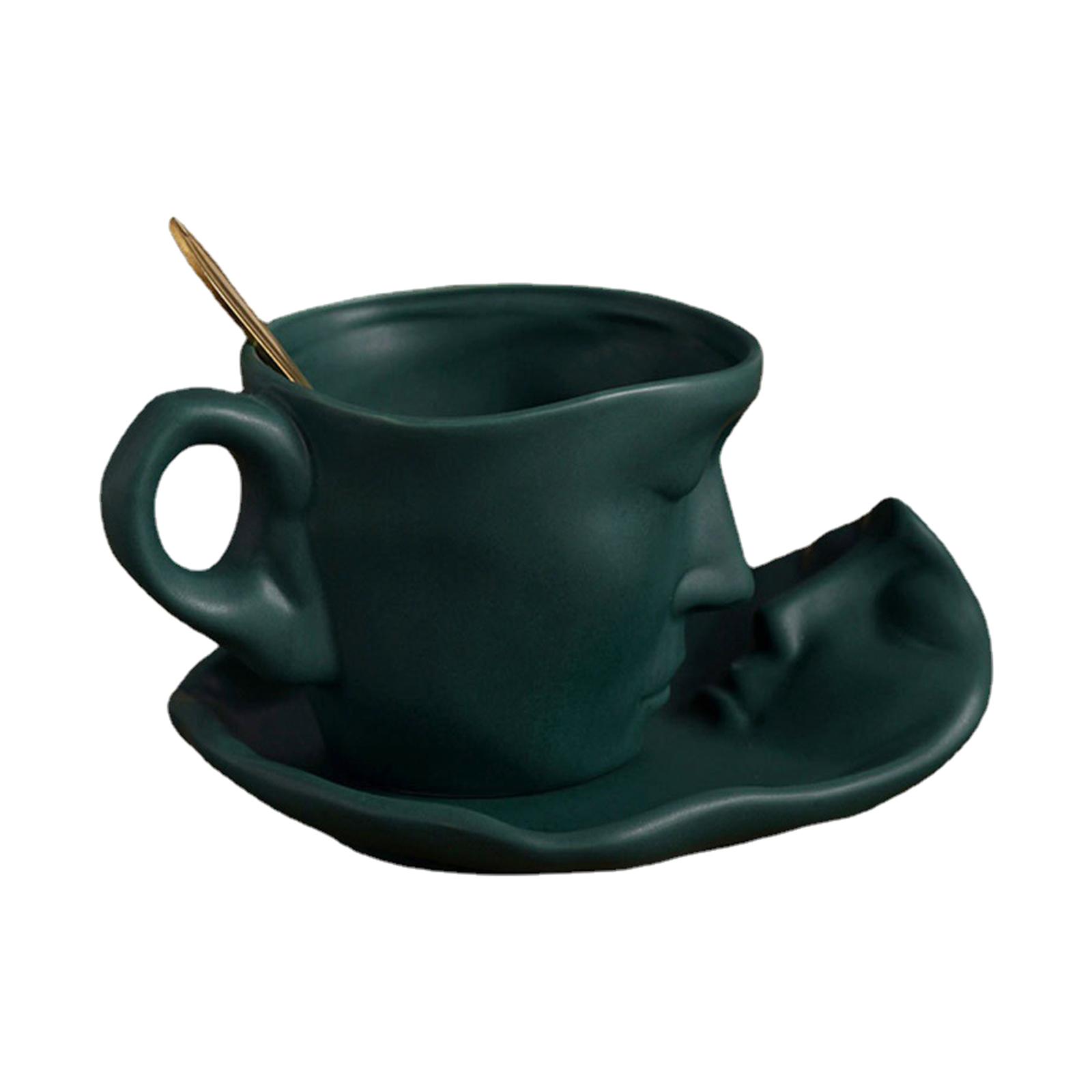 Bothyi - Taza Con Diseño De Rostro Humano Novedoso, Arte Abstracto, 260 Ml, Para Inauguración De La Casa, Cocina, Verde