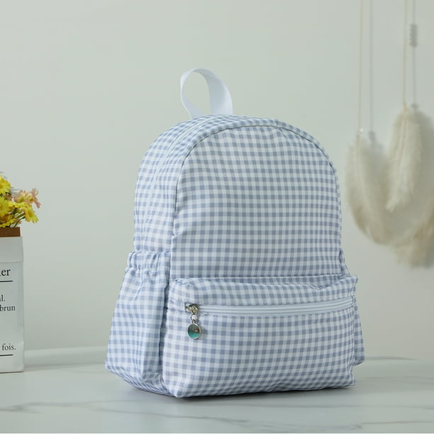 Plaid Backpack For Girls Boys Floral Waterproof Nylon Schoolbag Durable Lightweight Book Bag For Students