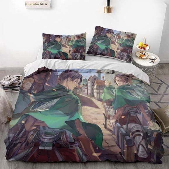 Invad-e on Tita-n Eren Levy-i Anime Soft-t 3D Printe -- d Duvet Co-ver Bedding- Set with -Co-mfort-er Cover