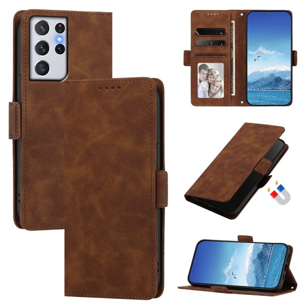 Funda Billetera Delgada para Samsung Galaxy S23 con Ranuras y Soporte Marrón
