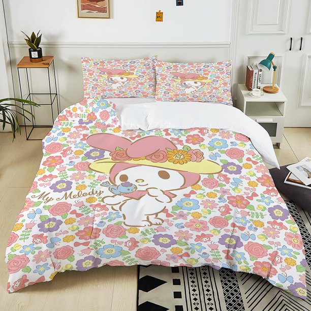 Cute My Melody Print Bedding Set 3PC 1 Duvet Cover 2 Pillowcases Adult and Children Bedding Set Luxury Bed Comforter Set