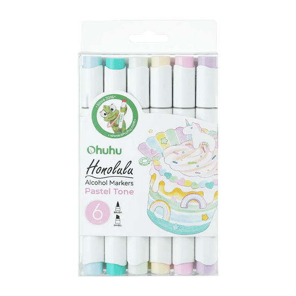 Ohuhu Pack 6 Marcadores Alcohol Tonos Pastel Pincel&Biselada