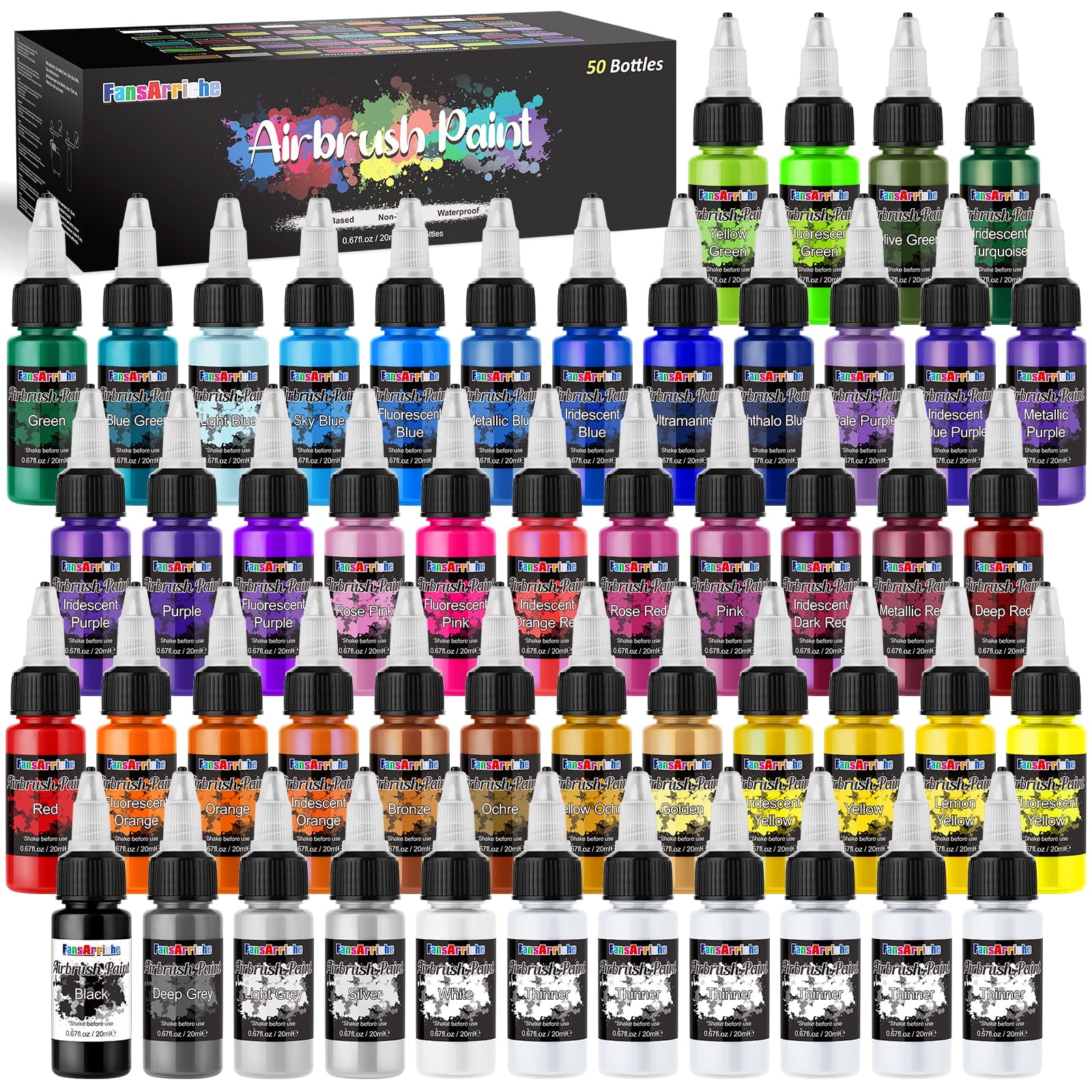 Set De Pintura Con Aerógrafo Fansarriche, 44 Colores, 20 Ml, Con 6 Diluyentes