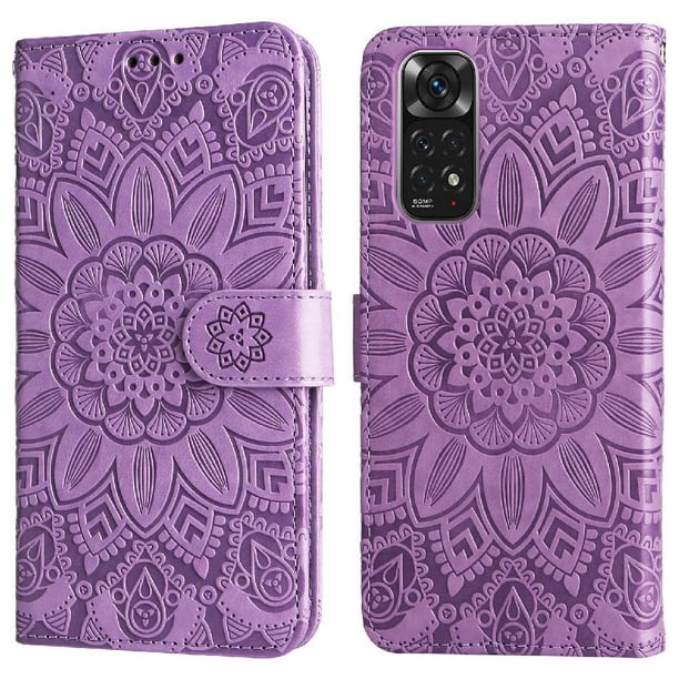 Funda tipo cartera FOXDOCK para Xiaomi Redmi Note 11 4G , diseño girasol en relieve, cuero PU, cierre magnético, soporte y tarjetero