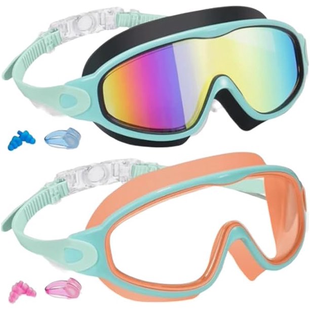 Gafas natación niños 2 pack antivaho sin fugas visión amplia fácil ajuste correa protección UV