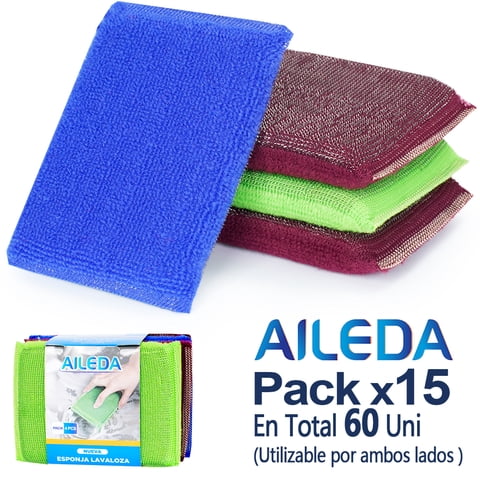 Esponja De Lavavajillas Doble Cara Aileda, Paquete De 4 Unidades - Múltiples Usos (En Total 60 Unidades)