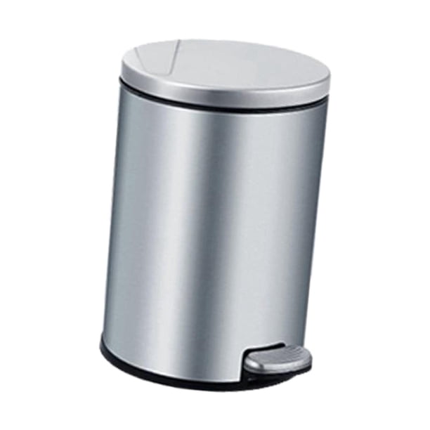 Stainless Steel Step Trash Can Hands Waterproof Dust Bin Waste Basket 6L Foot Pedal Garbage Bin for Kitchen Restaurant Toilet Bathroom plata