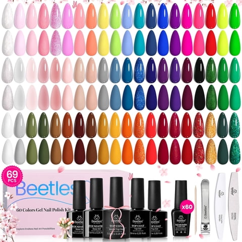 Beetles Gel Polish - Set De Esmaltes De Uñas Beetles Gel, 60 Colores Con Capa Base Superior, 69 Unidades