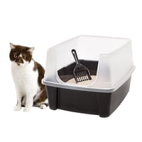 Caja De Arena Para Gatos Iris Usa, Grande, Con Protector De Dispersión Y Cuchara, Negra