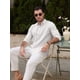 thumbnail image 2 of Camisa casual de manga larga para hombre JEKAOYI, algodón y lino, blanca, 2 of 7
