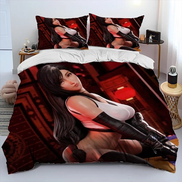 Tifa Aerith Sexy Girl Lace Cartoon Game Comforter Bedding Set,Duvet Cover Bed Set Quilt Cover Pillowcase,Queen Size Bedding Set Bed Sheets