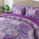 thumbnail image 2 of NEWLAKE Juego de colcha acolchada de algodón reversible con patchwork, patrón bohemio clásico morado, tamaño king, 2 of 8