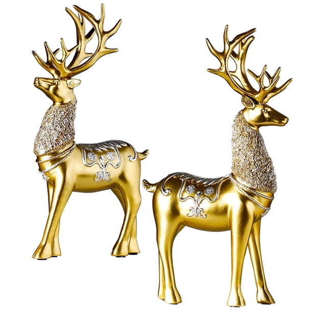 Un par de esculturas modernas de estatuillas Feng Shui animales Lucky estatuas de ciervos escandinavos, mesas, bodas, hogares, decoraciones Oro
