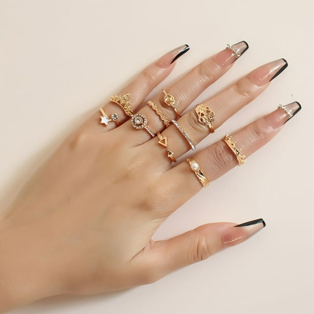Boho Style Vintage Carved Starry Gemstone Rings - 11pcs Combo Set for Women and Girls
