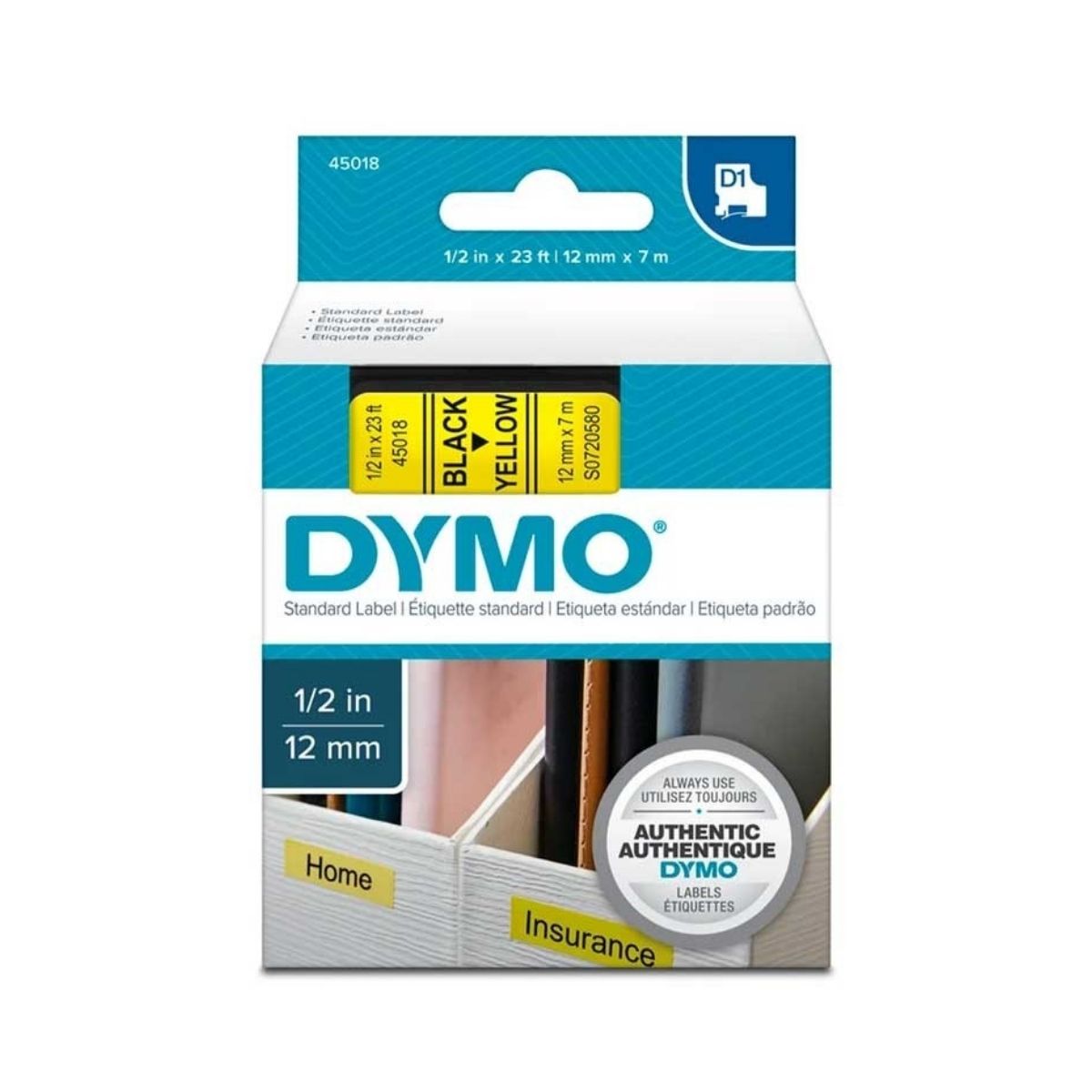 Cinta Dymo D1 12Mm X 7M Negro Amarillo