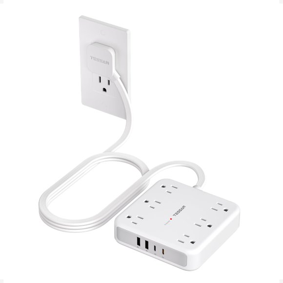 Regleta TESSAN 1,5 m con Enchufe Plano Gris USB‑C 20 W