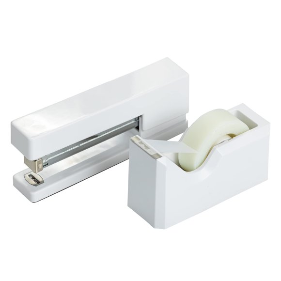 Juego de escritorio JAM Paper blanco 2 unidades: engrapadora y dispensador de cinta