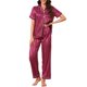 thumbnail image 1 of INSPIRE CHIC Conjunto de pijama de mujer con botones, satinado, jacquard a rayas, suave, casual, de manga corta, ropa de estar en casa, 2 piezas, ropa de dormir, M Rojo, 1 of 6