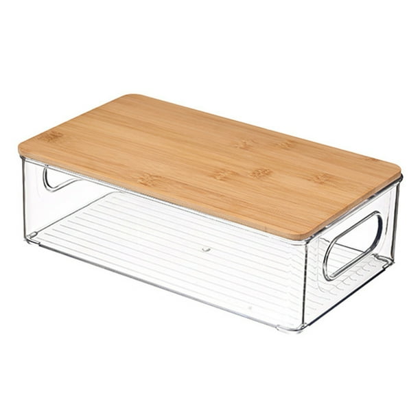 Contenedores apilables con tapa de bambú - Cesta organizadora para encimera de cocina para frutas, verduras y hortalizas (cebolla, patata) - Contenedores acrílicos con frente abierto para organizar