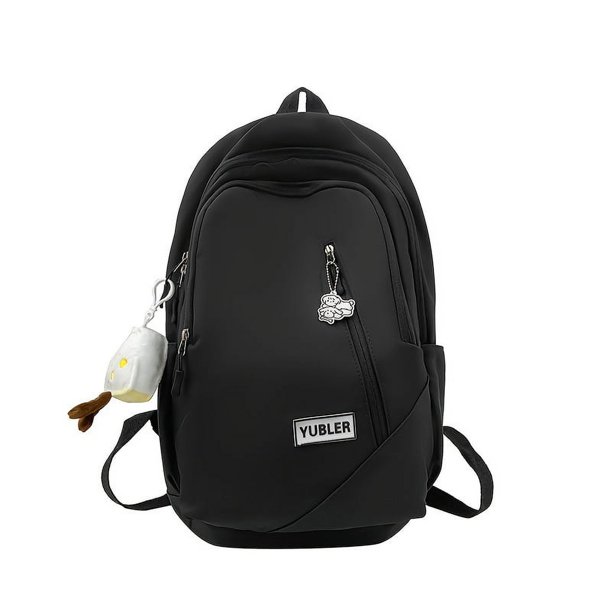 1pc Simple Solid Color Backpack With Cute Pendant, Junior High School Schoolbag Large Capacity Travel Backpack, Simple College Students Backpack