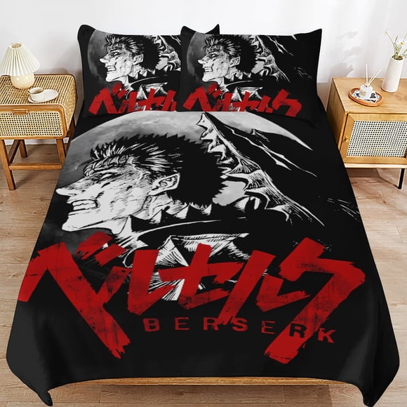 Anime Berserk Bed Duvet Cover Microfiber Bedding Sets 3D Printed Lightweight 3 Piece Comforter Sets for Kids Boys Girls